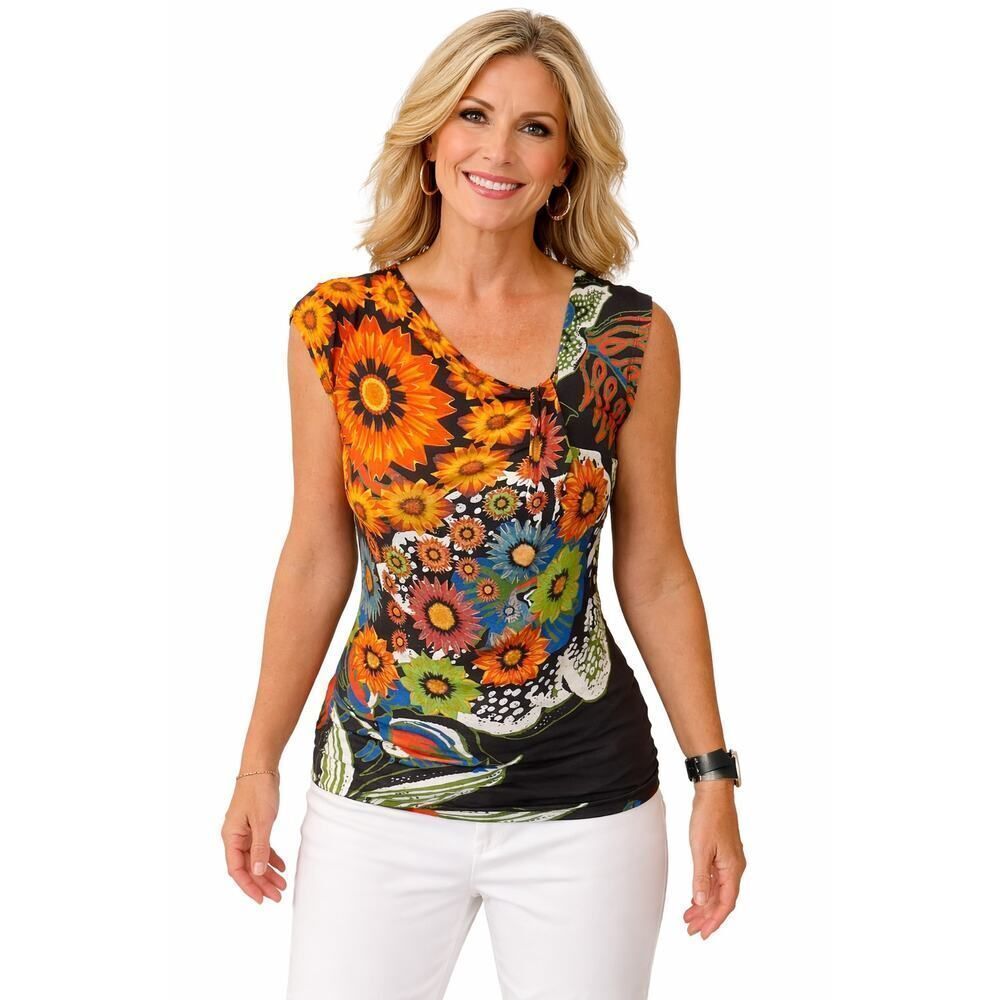 DESIGUAL Women's Sunflower/Floral Print Sleeveless Top Black Size Small